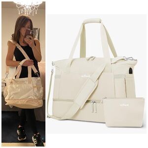 NWOT Beige Travel Gym Duffel Weekender Carry-On Bag Set with USB Charging Port